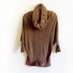 Anthropologie Ryu sweater brown knit cowl neck dolman sleeves tie